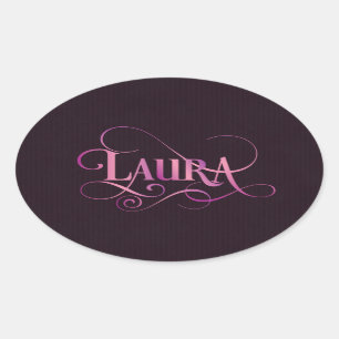 Adesivo Oval Rosa personalizado de Laura do roteiro de Swirly
