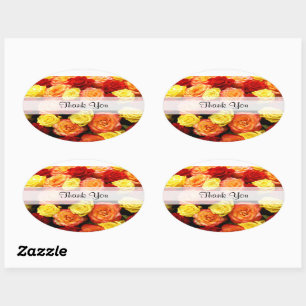 Adesivo Oval Rosas Amarelo/Vermelho/Laranja Personalizados "Obr