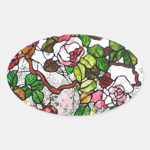 Adesivo Oval Rosas de escalada - vitral