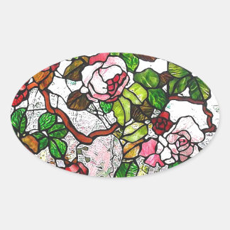 Adesivo Oval Rosas de subida - vidro colorido