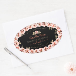 Adesivo Oval Rosas Rosa Floral Rótulos de Embalagem de Produtos