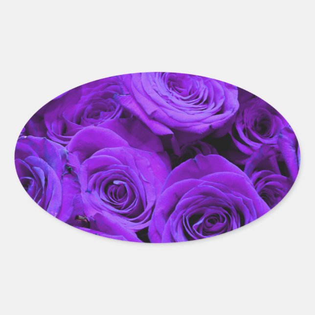 Adesivo Oval rosas roxas violetas românticas, buquê de rosa bon (Frente)