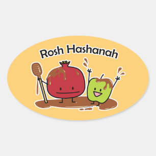 Adesivo Oval Rosh Hashanah pomegranato mel