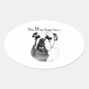 Adesivo Oval Rosto Feliz do Buldogue