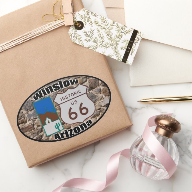 Adesivo Oval Rota Histórica 66 Winslow, Arizona (Presentear)