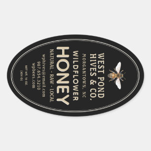 Adesivo Oval Rótulo de Jar de Mel da Fila Oval com Abelha 16 e