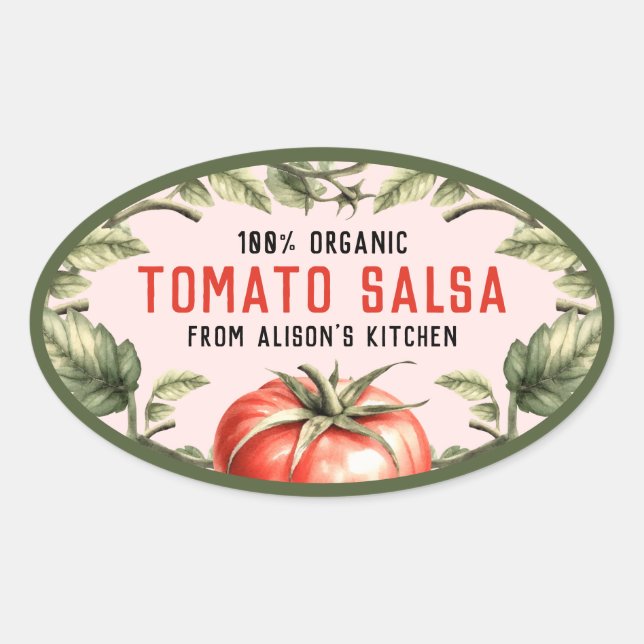 Adesivo Oval rótulo de lata de Salsa de Tomate com tomate aquar (Frente)