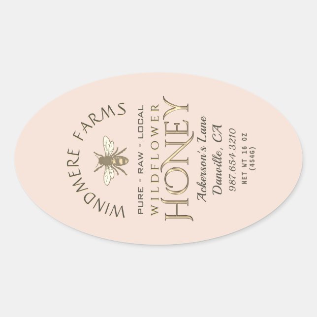 Adesivo Oval Rótulo de Mel de Queenline 16/32oz Abelha de Honey (Frente)