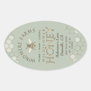 Adesivo Oval Rótulo de Mel de Queenline 16/32oz Sage em Honeyco