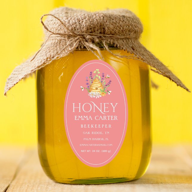 Adesivo Oval Rótulo de Mel Ivory 24 oz Queen-line (Honey jar Sticker)