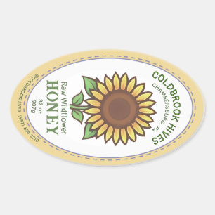 Adesivo Oval Rótulo de Mel Oval Sunflower Queenline Jar