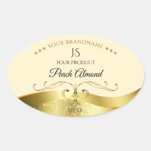 Adesivo Oval Rótulo de Monograma Rosa Dourado Ondulado com Deco