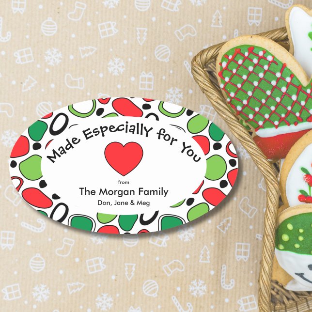Adesivo Oval Rótulo de Presente de Feriado Personalizado - Ades (Personalized Holiday Gift Sticker)