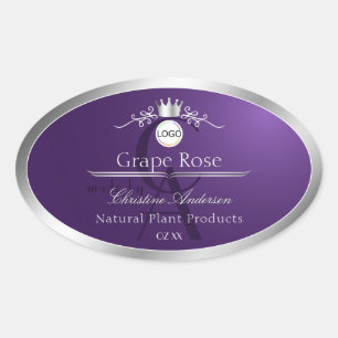 Adesivo Oval Rótulo de Produto Roxo com Logotipo de Moldura Pra