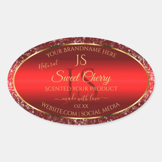 Adesivo Oval Rótulo de Produto Vermelho Dourado com Estrelas de (Frente)