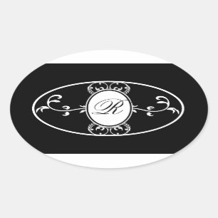Adesivo Oval Rótulo de Sabão Preto de Casamento Branco Monogram