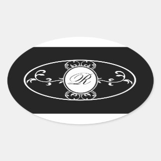 Adesivo Oval Rótulo de Sabão Preto de Casamento Branco Monogram
