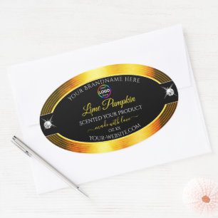 Adesivo Oval Rótulo do logotipo Nobre Ouro brilhante Laranja