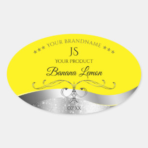 Adesivo Oval Rótulo do Monograma Amarelo do Decor Silver de Ond