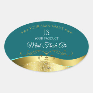 Adesivo Oval Rótulo do Monograma do Teal Escuro Dourado Decor d