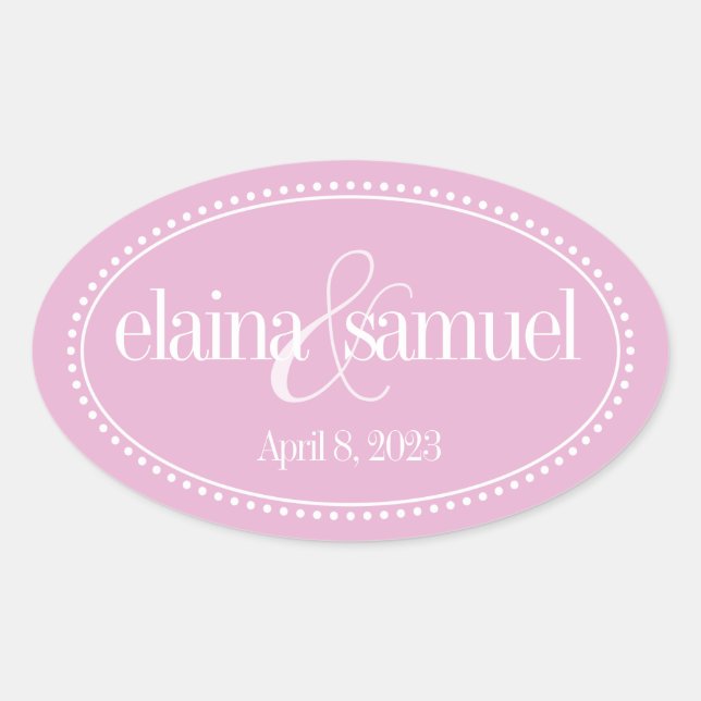 Adesivo Oval Rótulo do Monograma, Rosa, Caroline Casamento (Frente)