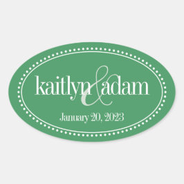 Adesivo Oval Rótulo do Monograma, Verde, Caroline Wedding