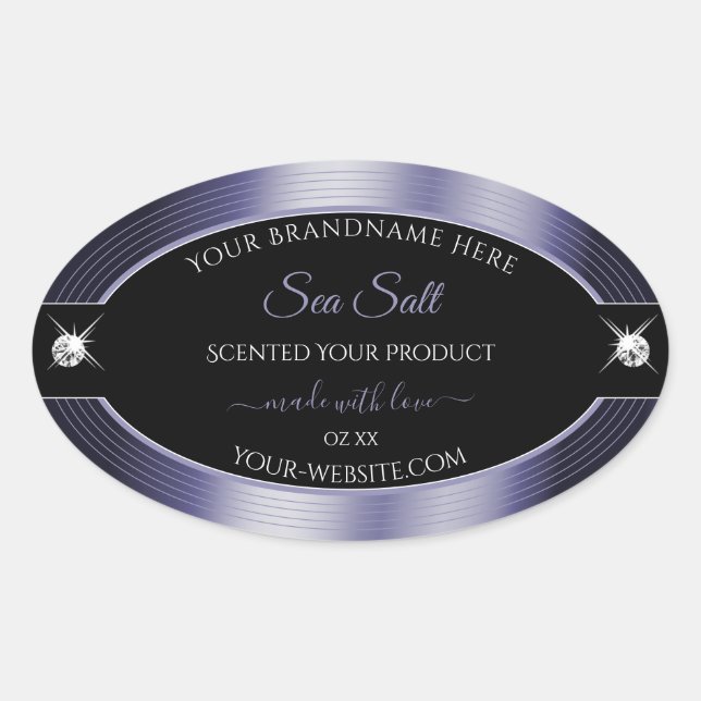 Adesivo Oval Rótulo do Produto Brilhante Luxurioso Azul Negro B (Frente)