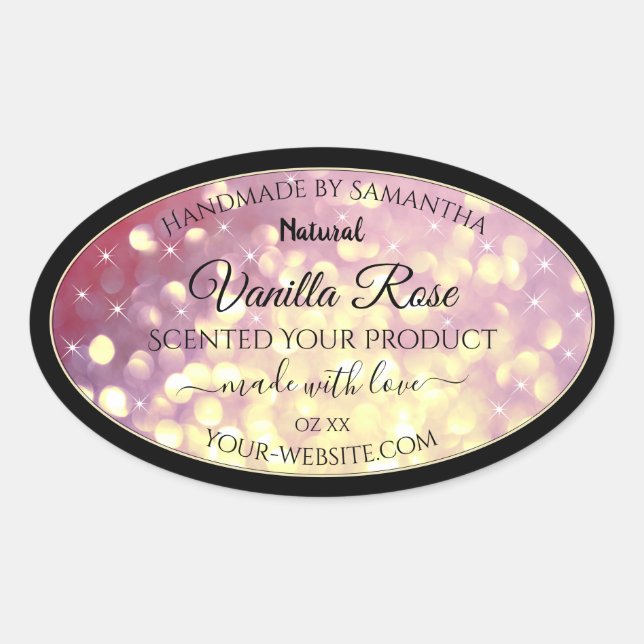 Adesivo Oval Rótulo do Produto Sparkle Dourado Roxo Shimmerle R (Frente)