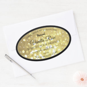 Adesivo Oval Rótulo do Produto Stars Sparkle Luxuriosos Dourado