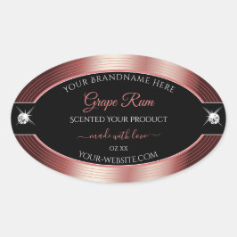 Adesivo Oval Rótulo do produto Vinho Preto Glamoroso Brilhantes