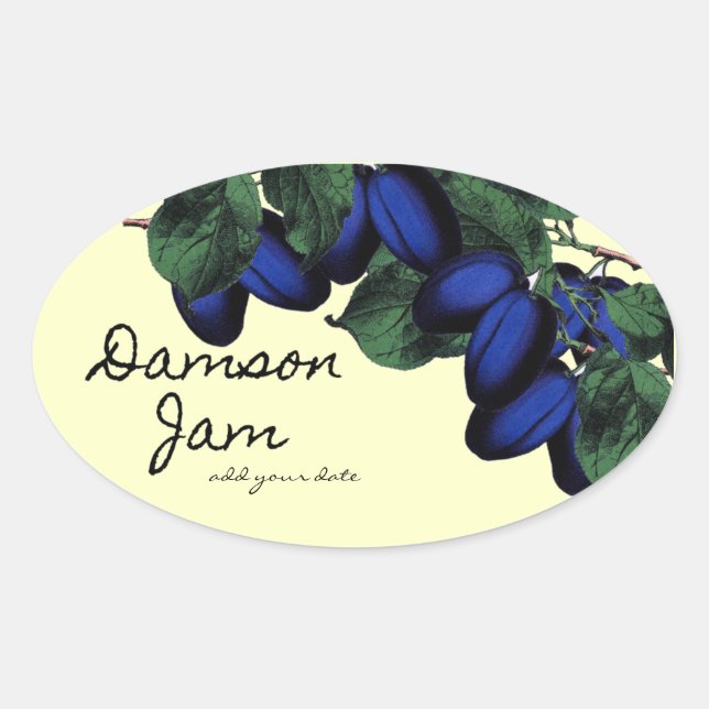 Adesivo Oval Rótulo Homemade Damson Jam (Frente)
