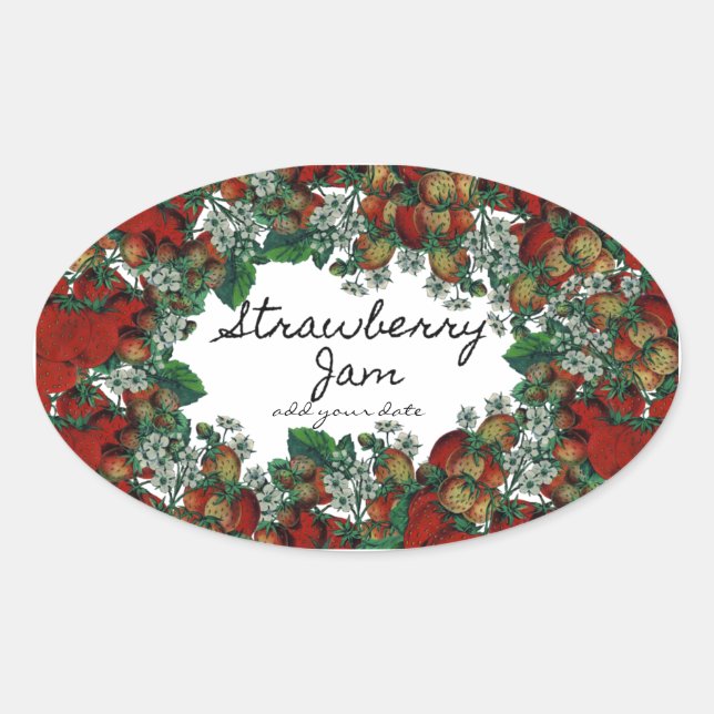 Adesivo Oval Rótulo Homemade Strawberry Jam (Frente)