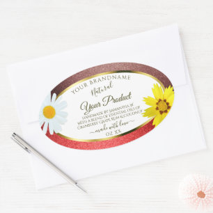Adesivo Oval Rótulos Brancos de Produto Floral Burgundy Vermel