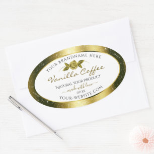 Adesivo Oval Rótulos de Produto Branco Dourado Luxurioso