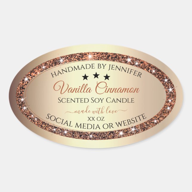 Adesivo Oval Rótulos de Produto com Brilho de Efeito Dourado No (Frente)