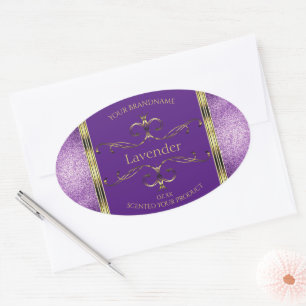 Adesivo Oval Rótulos de Produto Dourado Elegante Bordas da Lis