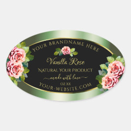 Adesivo Oval Rótulos de produto Dourado preto verde-floral Rótu