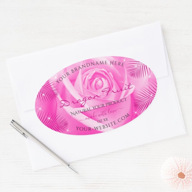 Adesivo Oval Rótulos de Produto Floral Rosa Rosa Rosa Rosa com  (Envelope)