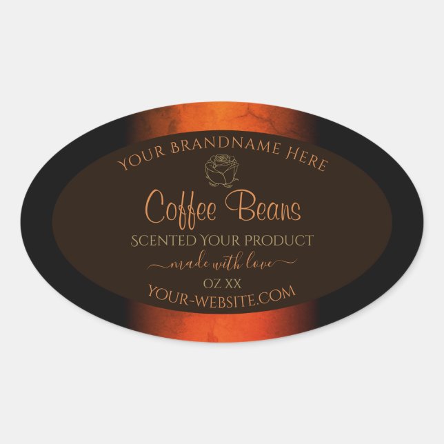 Adesivo Oval Rótulos de Produto Marmoso Laranja Luminoso Castan (Frente)