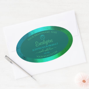 Adesivo Oval Rótulos de Produto Padrão Verde Shimmery Teal Flor