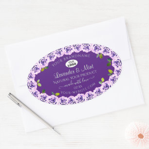 Adesivo Oval Rótulos de produto Roxo Floral Logotipo de Rosas d