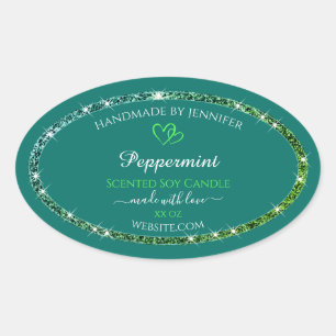 Adesivo Oval Rótulos de Produto Verde-Teal bonito com brilho br