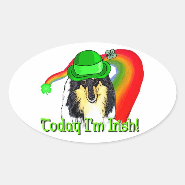Adesivo Oval Rough Tri Collie Saint Patricks (Frente)