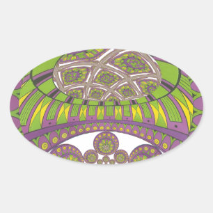 Adesivo Oval Roxo Africano e Caleidoscópio Amarelo Tradicional