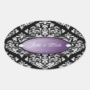Adesivo Oval Roxo branco Luxuriously preto do damasco 311