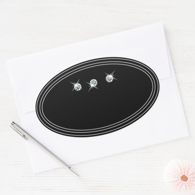 Adesivo Oval Roxo Dourado Rótulo do Produto Diamantes Prateados (Envelope)