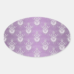 Adesivo Oval Roxo Lavanda Damasco Duplo