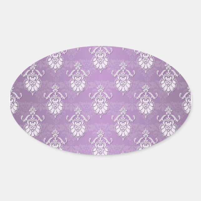 Adesivo Oval Roxo Lavanda Damasco Duplo (Frente)