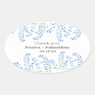 Adesivo Oval Rustic Bluebells Blue Floral Obrigado Por