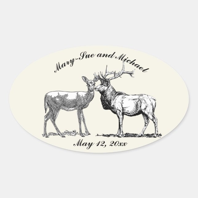 Adesivo Oval Rustic Woodland Deer Design (Frente)